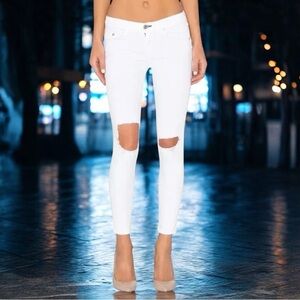 NWT Rag & Bone White Distressed Skinny Capri Jeans With Holes Size 28